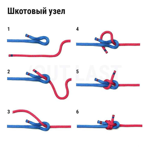 Брамшкотовый узел как вязать схема с одной веревкой