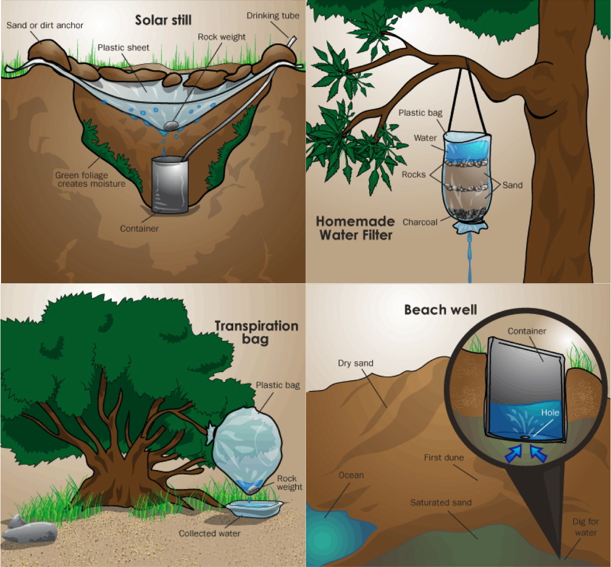 Добыча питьевой воды в природных условиях. Добыча воды в экстремальных условиях. Методы добычи воды. Добывание воды на природе.