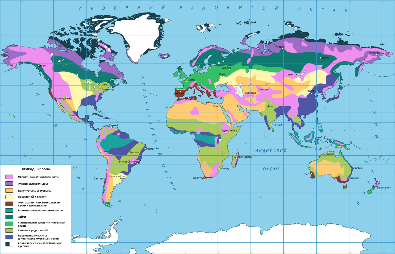 Географическая карта с природными зонами